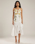 Lily-Embroidered Halter Ruffle Maxi Dress - White