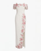 Flower Embroidered Off-Shoulder Maxi Dress - Ivory