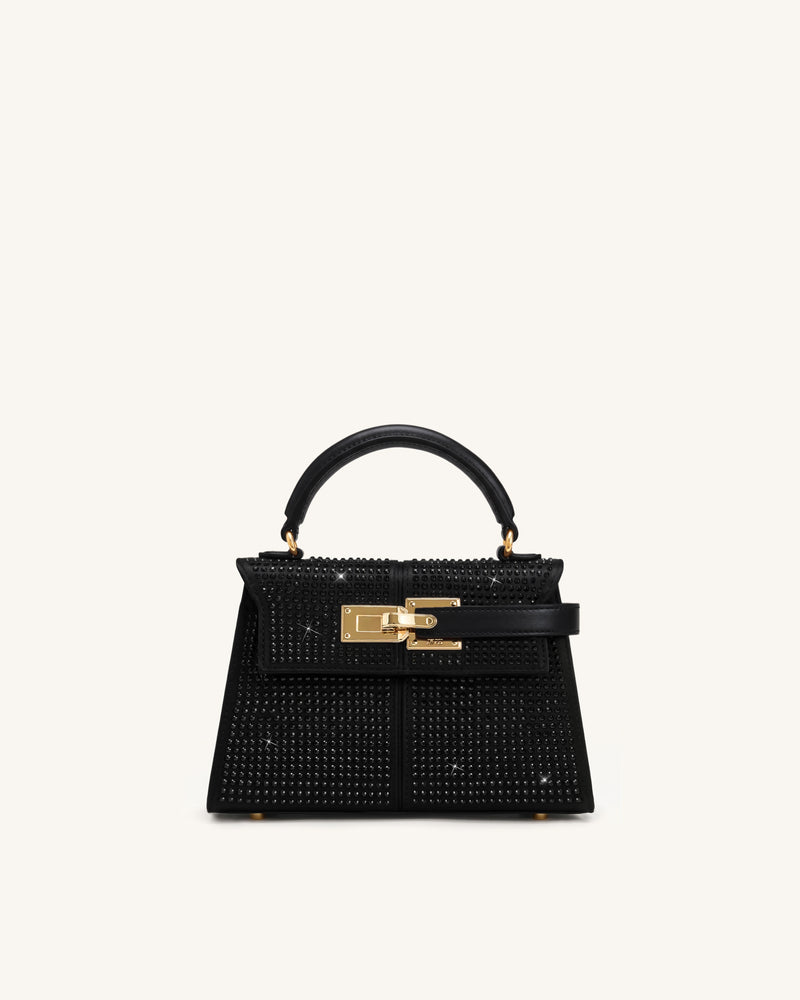 Elise Artificial Crystal Top Handle Bag - Ink Black