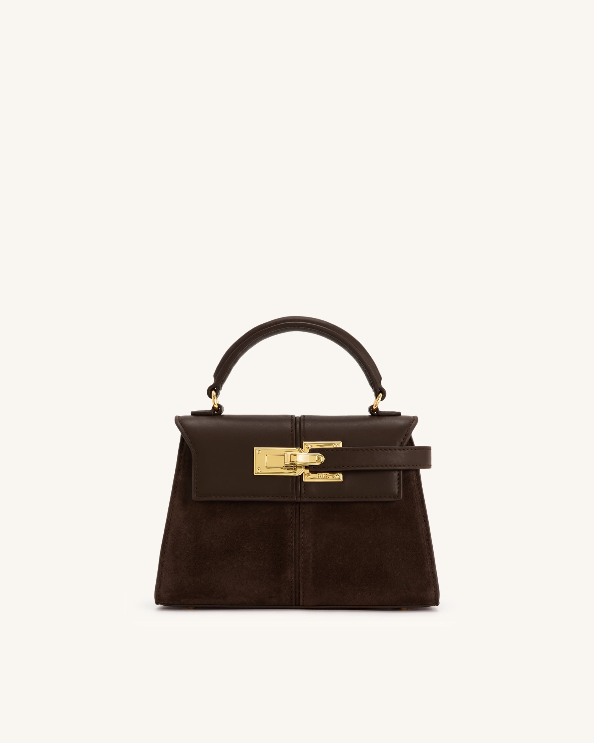 Elise Faux Suede Top Handle Bag - Dark Brown
