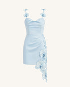 Orchid Embroidered Draped Mini Dress - Light Blue