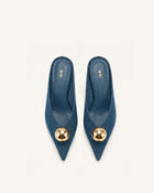 Helena Gold Sphere Pointed Toe Mules - Denim Blue
