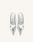 Helena Gold Sphere Pointed Toe Mules - Silver