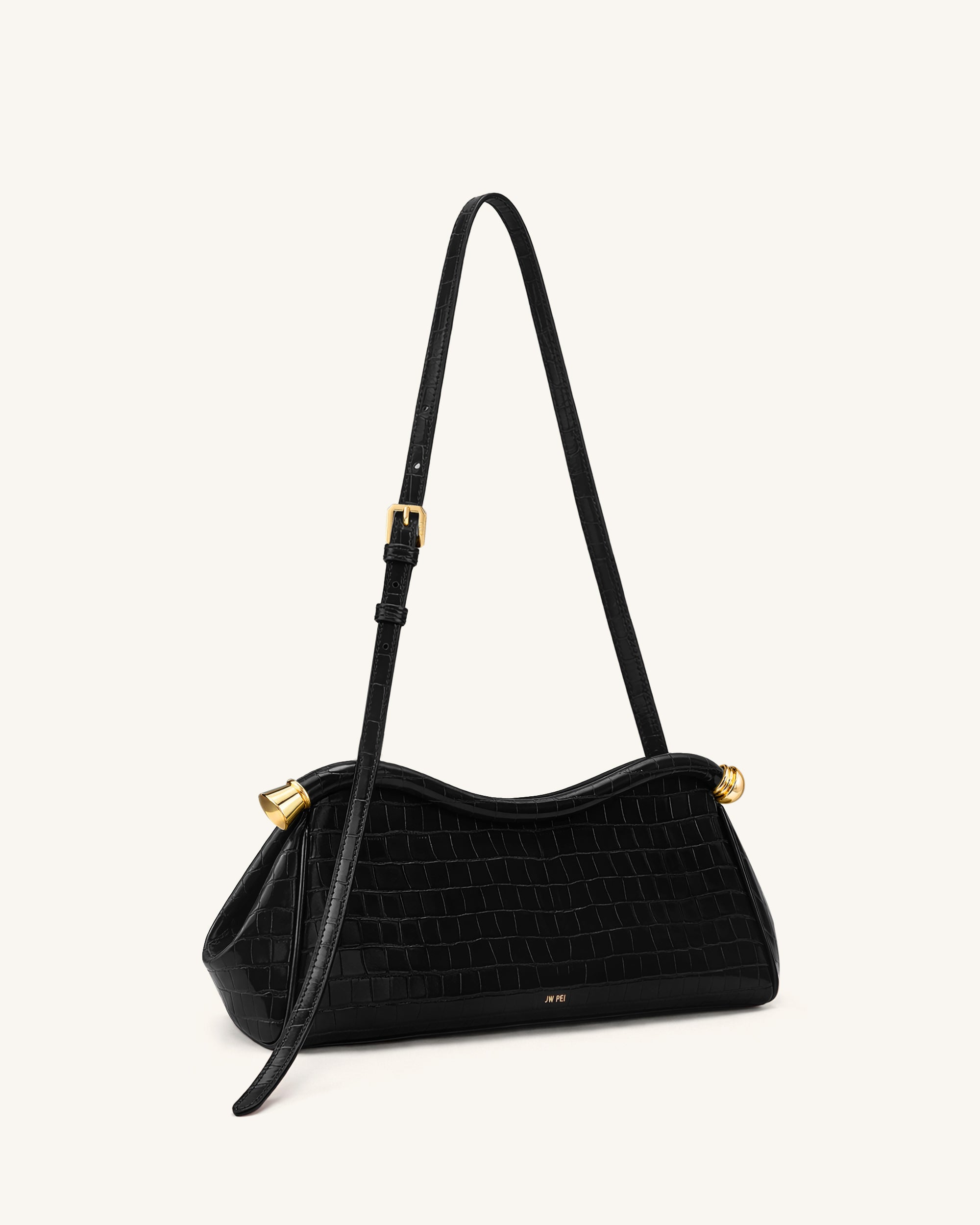 Naomi Curved Shoulder Bag - Black Croc | JW PEI