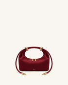 Ellie Faux Suede Metal Ring Embellished Top Handle Bag - Burgundy