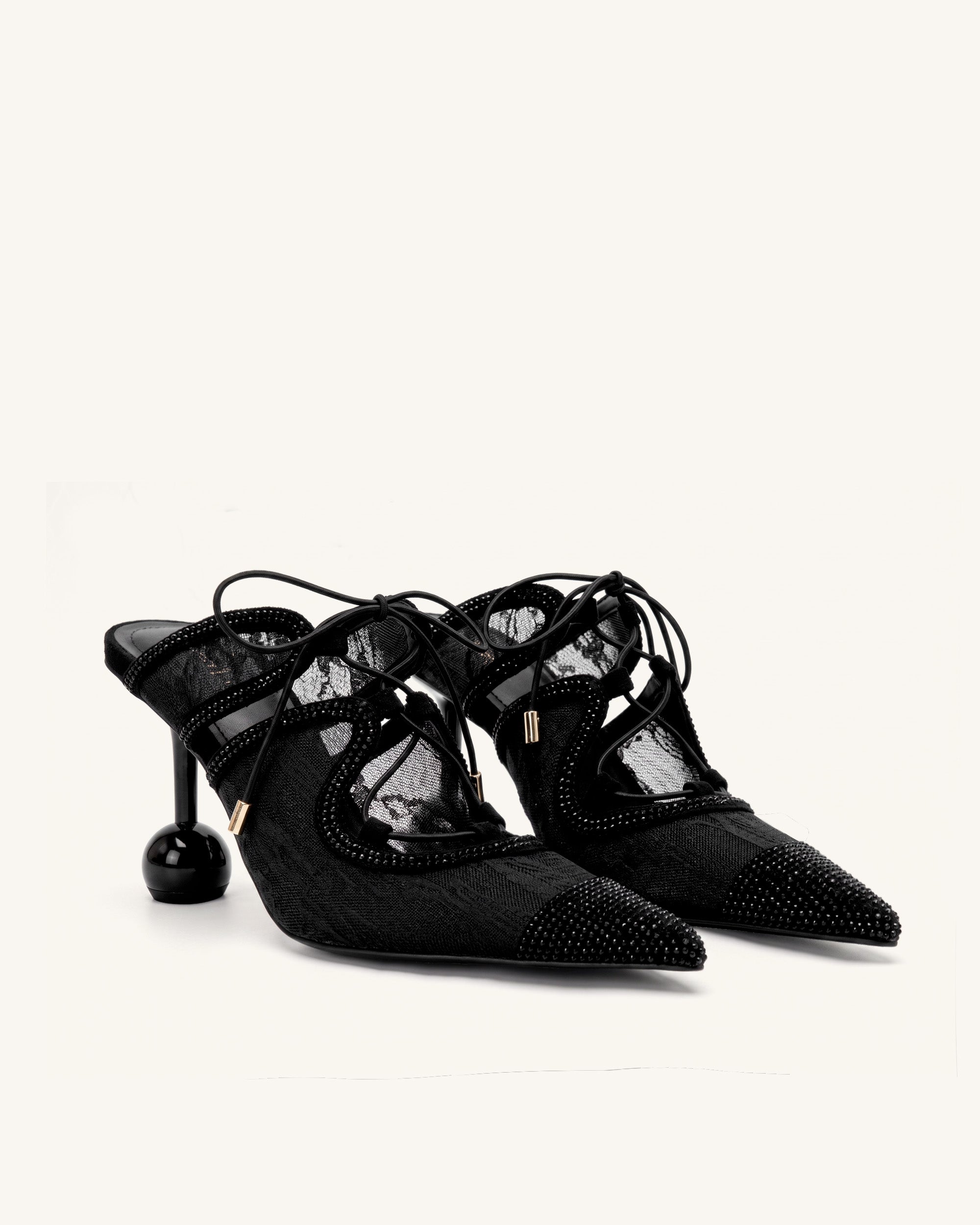 Sofia Lace Bow Mule Heels - Black