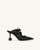 Sofia Lace Bow Mule Heels - Black