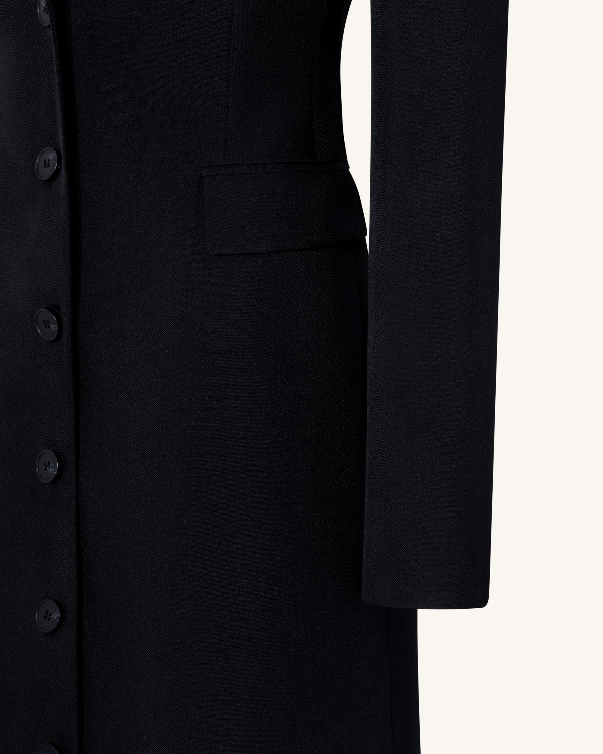 Structured Shoulder Fitted Lapel Maxi Coat - Black