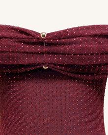 Rhinestone Mesh Off-Shoulder Maxi Dress - Claret