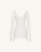 Pointelle Knit Keyhole Mini Dress - White