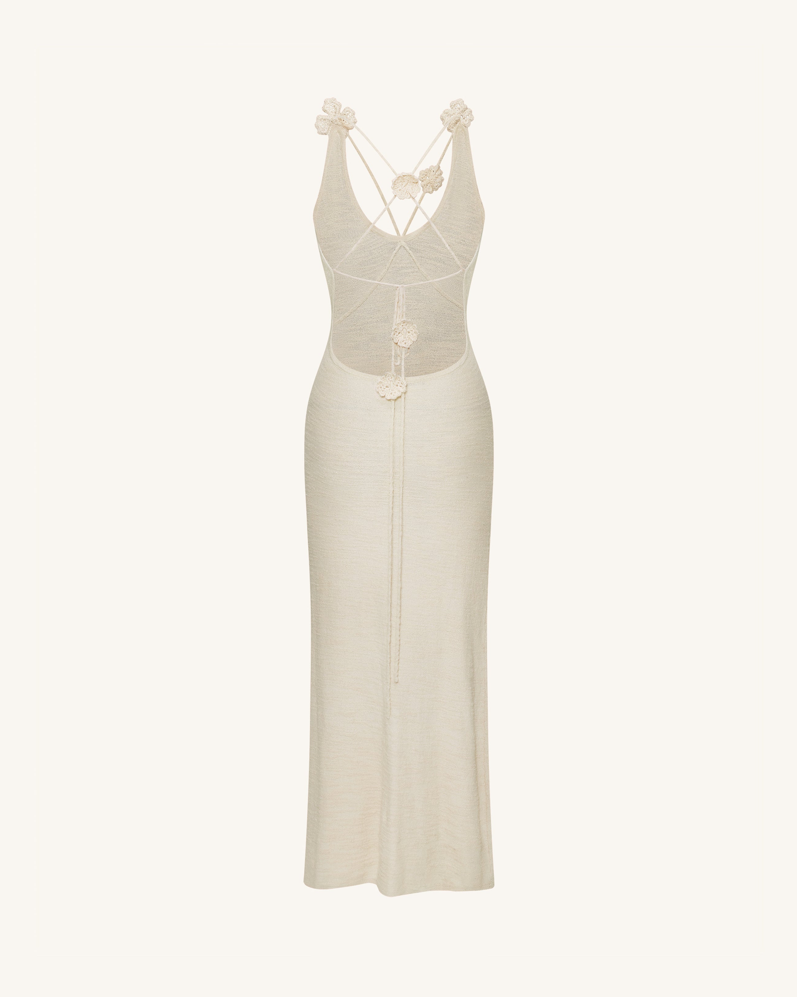 Textured Knit Halter Maxi Dress - Cream