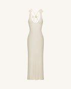Textured Knit Halter Maxi Dress - Cream