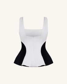 Monochrome Paneled Square-Neck Peplum Top - Black
