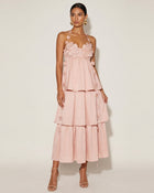 Floral Embellished Tiered Halter Maxl Dress - Blush Pink