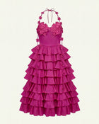 Floral Embellished Tiered Halter Maxi Dress - Fuchsia