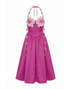 Floral Embellished Halter Maxi Dress - Fuchsia