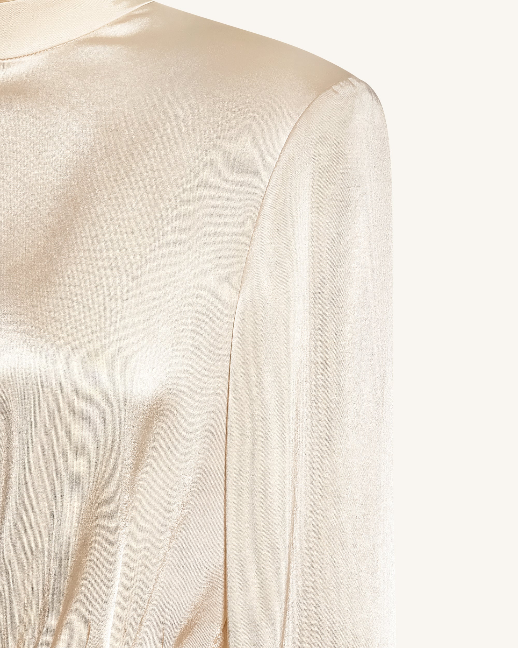 Structured Shoulder Design Satin High-Neck Fitted Maxi Dress