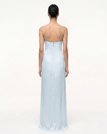 Iris Motif Satin Slip Gown - Light Blue
