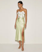 Orchid Embellished Slit Slip Dress - Light Green