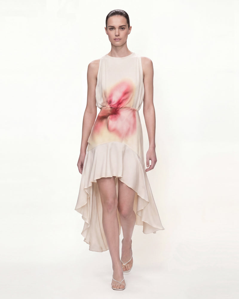 Floral Print Sleeveless High-Low Dress -  Ivory
