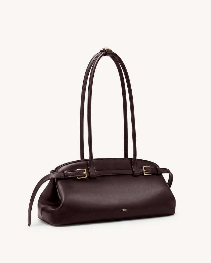 Arden Belt Detail East-West Shoulder Bag - Dark Brown