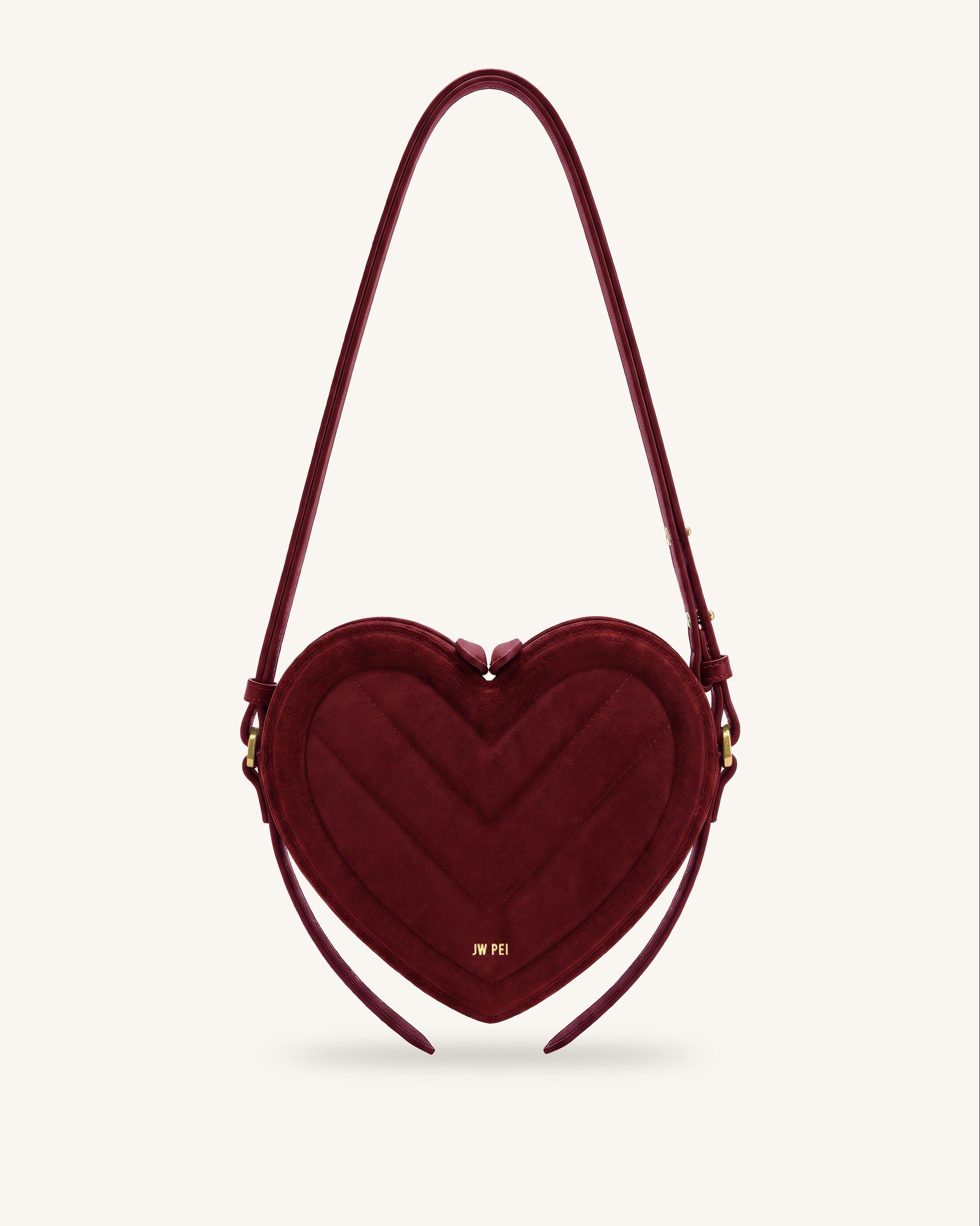 Arlene Faux Suede Heart Shaped Crossbody Bag - Brick Red
