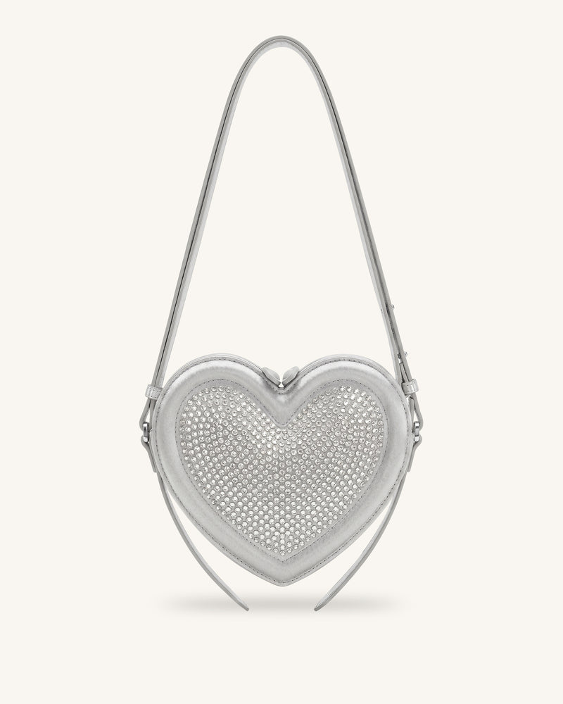 Arlene Artificial Crystal Heart Shape Crossbody Bag - Silver Gray