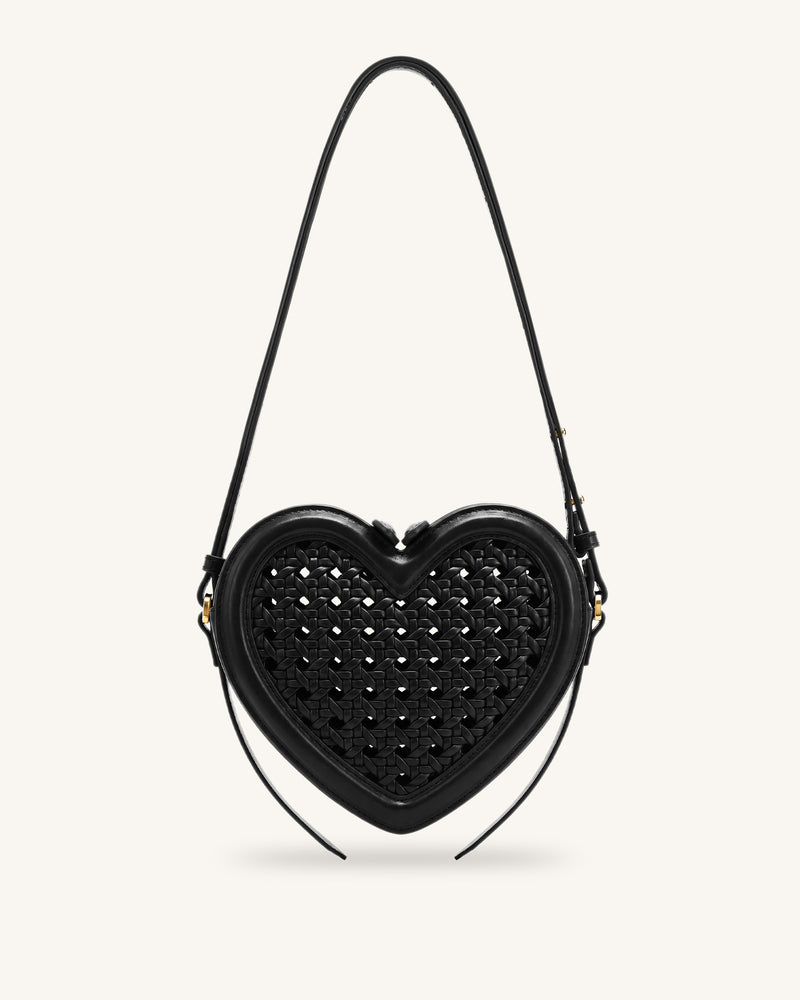 Arlene Openwork Woven Heart Shape Crossbody Bag - Ink Black