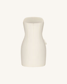 Strapless Floral Appliqué Dress - White