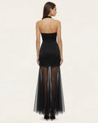 Orchid Embroidered Sheer Hem Halter Maxi Dress -  Black Purple