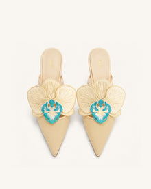 Sofia Orchid Sphere Heel Mules - Beige