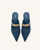 Sofia Metal Accent Sphere Heel Mules - Denim Blue