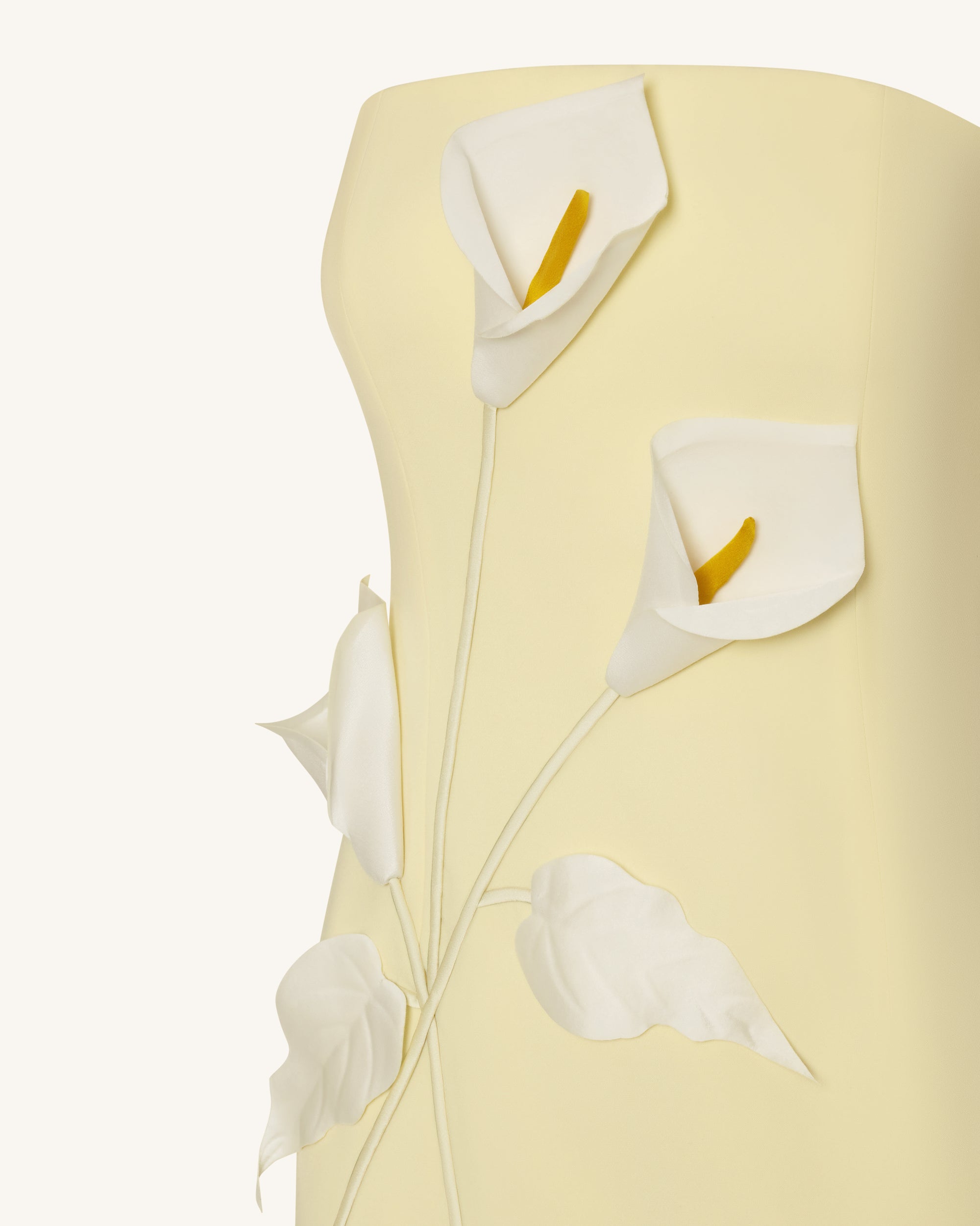Floral Appliqué Strapless Dress - Yellow
