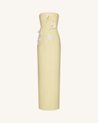 Floral Appliqué Strapless Dress - Yellow