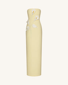 Floral Appliqué Strapless Dress - Yellow
