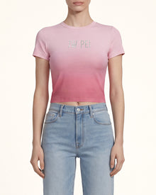 The Aura Rhinestone Logo Tee - Rose Sunset