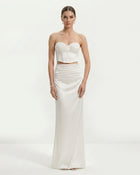 Satin Strapless Ruched Corset Top - White