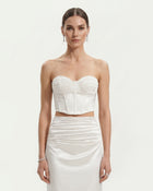 Satin Strapless Ruched Corset Top - White