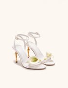 Alivia Calla Lily Gold Metal Heel Sandals - White & Green