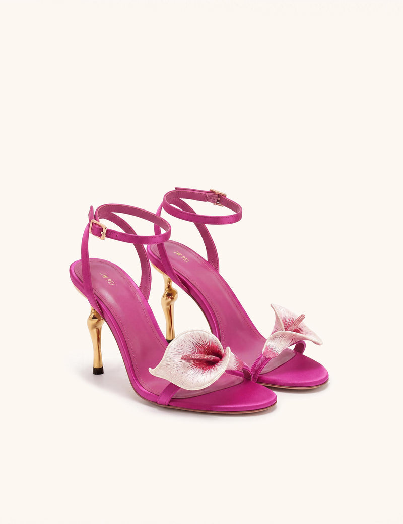 Alivia Calla Lily Gold Metal Heel Sandals - Rose Red