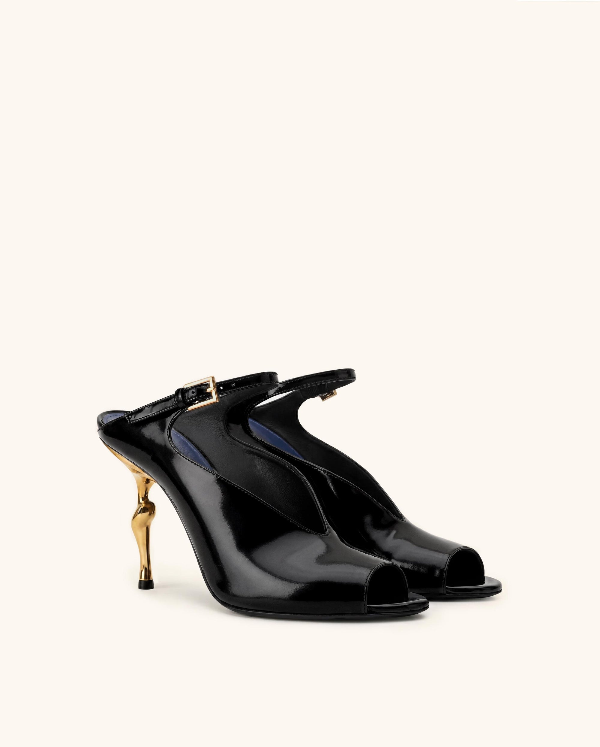 Alivia Gold Metal Peep-Toe Heels - Black
