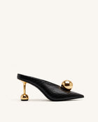 Sofia Angled Vamp Snakeskin Heel Mules - Black