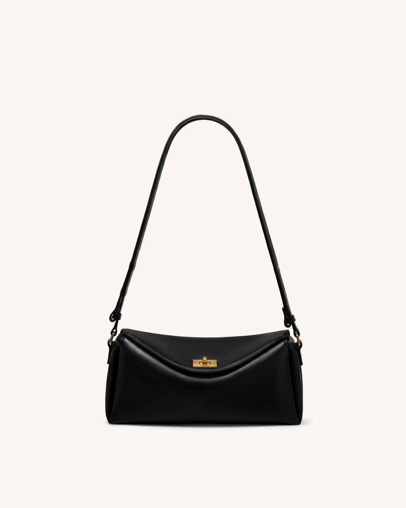 Lucia Asymmetric Flap Shoulder Bag - Black