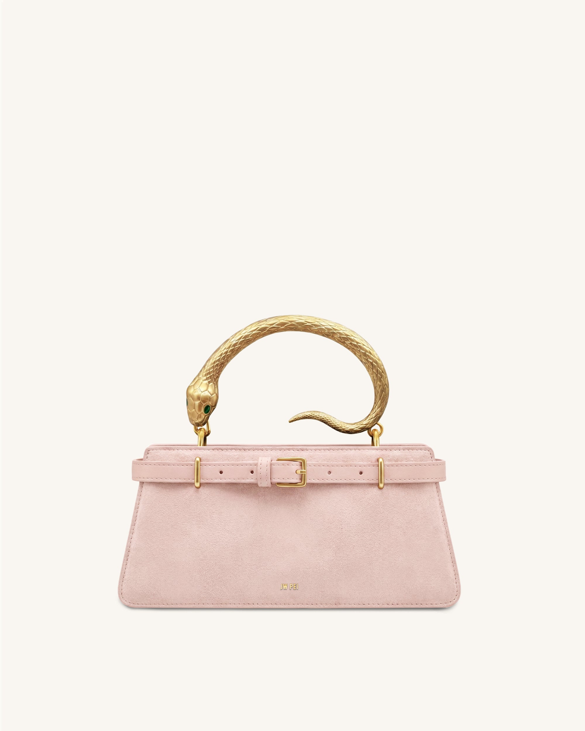 Elena Snake Handle Faux Suede Top Handle Bag - Pink