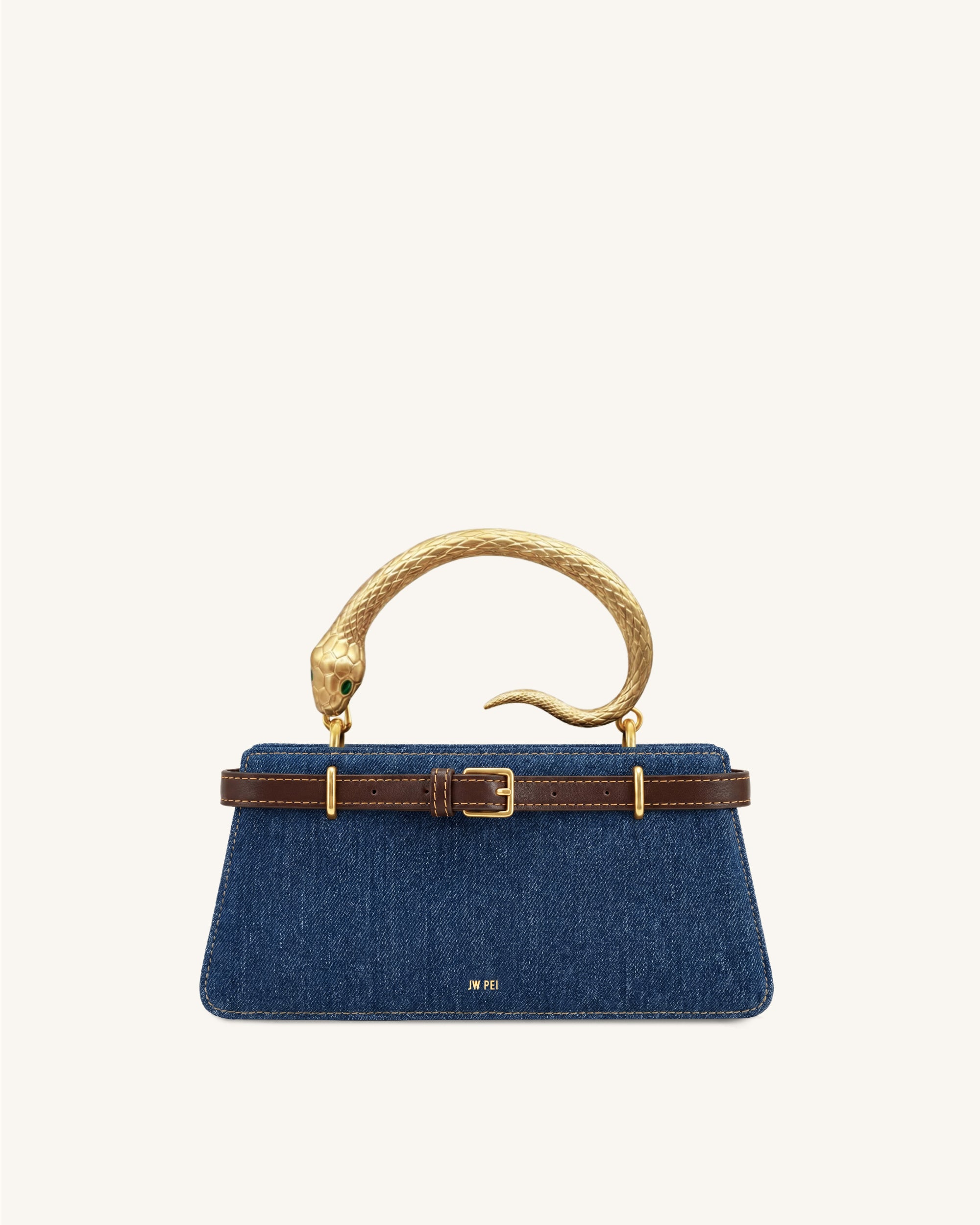 Elena Snake Handle Top Handle Bag - Dark Blue Denim