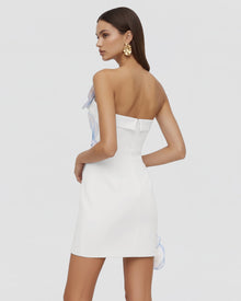 Orchid Embroidered Floral Appliqué Strapless Mini Dress - White Blue