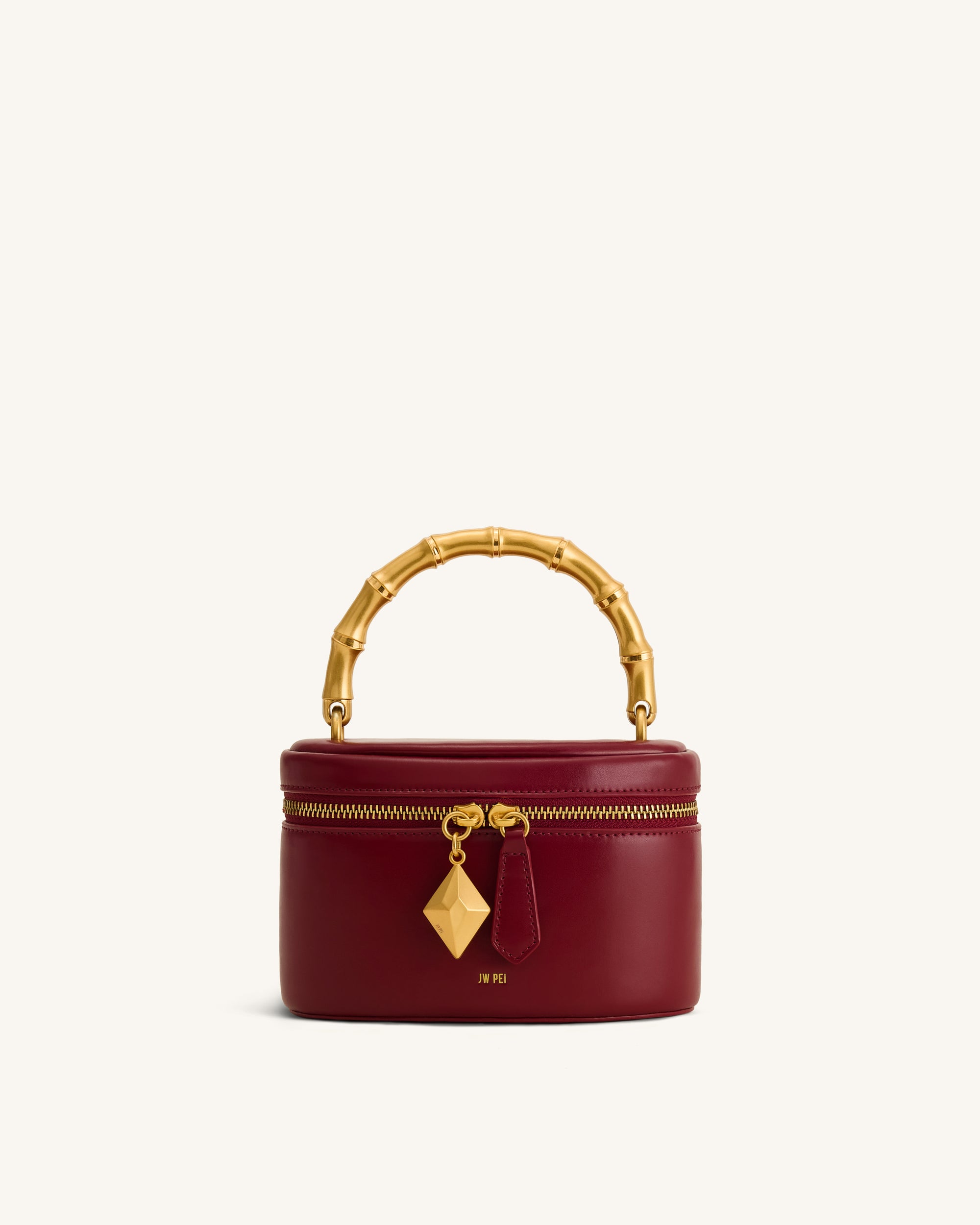 Natalie Metal Geometric Pendant Handle Bag - Burgundy