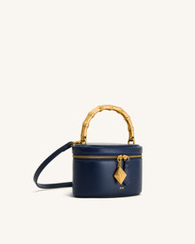 Natalie Metal Geometric Pendant Handle Bag - Navy