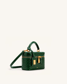 Cleo Box Shape Top Handle Bag - Forest Green Croc