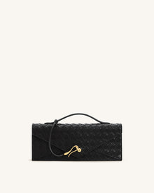 Celeste Woven Textured Envelope Top Handle Bag - Black